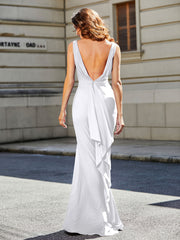 Robe de Soirée Sirène/Trompette avec Traîne Balayage en Jersey Blanc