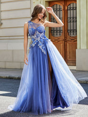 Robe de Soirée de A-ligne en Tulle à Une Épaule Longueur au Sol Orageux Grande Taille