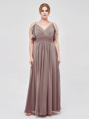Spaghetti Bretelle Plis Col En V Mousseline Robes Dusk Grande Taille