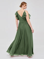 Spaghetti Bretelle Plis Col En V Mousseline Robes Olive Verte Grande Taille