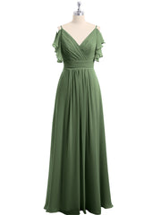 Spaghetti Bretelle Plis Col En V Mousseline Robes Olive Verte