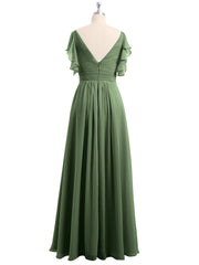 Spaghetti Bretelle Plis Col En V Mousseline Robes Olive Verte