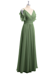 Spaghetti Bretelle Plis Col En V Mousseline Robes Olive Verte