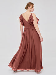 Spaghetti Bretelle Plis Col En V Mousseline Robes terracotta