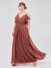 Spaghetti Bretelle Plis Col En V Mousseline Robes terracotta