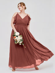 Spaghetti Bretelle Plis Col En V Mousseline Robes terracotta