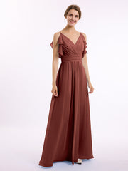 Spaghetti Bretelle Plis Col En V Mousseline Robes terracotta