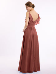 Spaghetti Bretelle Plis Col En V Mousseline Robes terracotta