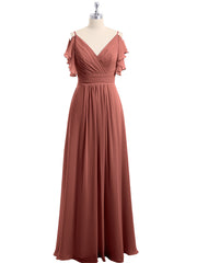 Spaghetti Bretelle Plis Col En V Mousseline Robes terracotta