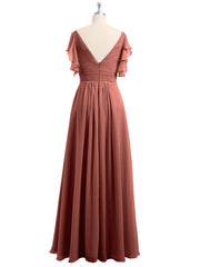 Spaghetti Bretelle Plis Col En V Mousseline Robes terracotta