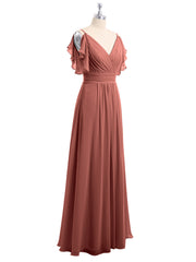 Spaghetti Bretelle Plis Col En V Mousseline Robes terracotta Grande Taille