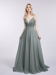 Bretelle Spaghetti Dentelle et Mousseline Robe Gris Acier