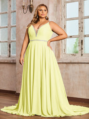 Bretelle Spaghetti Dentelle et Mousseline Robe Jonquille Grande Taille