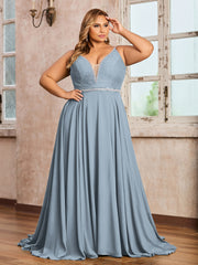Bretelle Spaghetti Dentelle et Mousseline Robe Bleu Poudré Grande Taille
