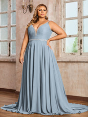 Bretelle Spaghetti Dentelle et Mousseline Robe Bleu Poudré Grande Taille