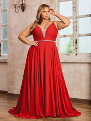 Bretelle Spaghetti Dentelle et Mousseline Robe Rouge Grande Taille