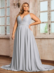 Bretelle Spaghetti Dentelle et Mousseline Robe Argent Grande Taille