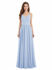 Bretelle Spaghetti Mousseline Robe de Demoiselle d'Honneur Bleu Ciel Grande Taille