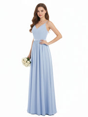 Bretelle Spaghetti Mousseline Robe de Demoiselle d'Honneur Bleu Ciel Grande Taille