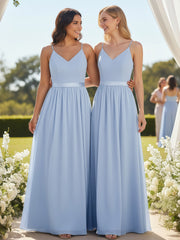 Bretelle Spaghetti Mousseline Robe de Demoiselle d'Honneur Bleu Ciel Grande Taille
