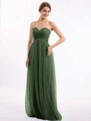 Col En Cœur Sans Bretelles Empire Tulle Robes Olive Verte Grande Taille