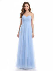 Col En Cœur Sans Bretelles Empire Tulle Robes Bleu Ciel