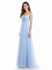 Col En Cœur Sans Bretelles Empire Tulle Robes Bleu Ciel