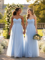Col En Cœur Sans Bretelles Empire Tulle Robes Bleu Ciel