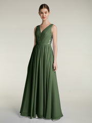 Col En V Mousseline Robes Avec Dentelle Dos Olive Verte Grande Taille