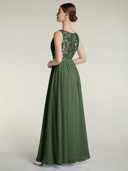 Col En V Mousseline Robes Avec Dentelle Dos Olive Verte