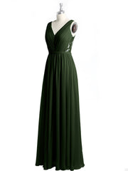 Col En V Mousseline Robes Avec Dentelle Dos Olive Verte