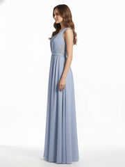 Col En V Mousseline Robes Avec Dentelle Dos Bleu Ciel Grande Taille