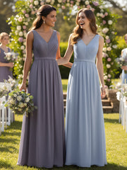 Col En V Mousseline Robes Avec Dentelle Dos Bleu Ciel Grande Taille