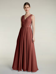 Col En V Mousseline Robes Avec Dentelle Dos terracotta