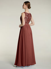 Col En V Mousseline Robes Avec Dentelle Dos terracotta Grande Taille