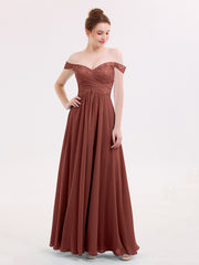 Robe avec Hors de l'épaule Mousseline et Dentelle Empire terracotta