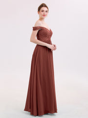 Robe avec Hors de l'épaule Mousseline et Dentelle Empire terracotta