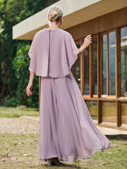 Robe Diamantée à A-ligne en Mousseline avec Cape Crépuscule