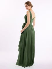 Dentelle Bretelles Longue Mousseline Robes Avec Nœud Ceinture Olive Verte Grande Taille