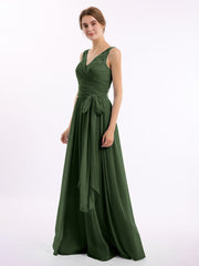 Dentelle Bretelles Longue Mousseline Robes Avec Nœud Ceinture Olive Verte Grande Taille