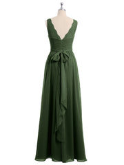 Dentelle Bretelles Longue Mousseline Robes Avec Nœud Ceinture Olive Verte