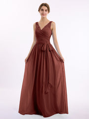 Dentelle Bretelles Longue Mousseline Robes Avec Nœud Ceinture terracotta