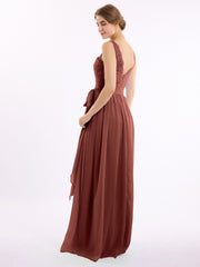 Dentelle Bretelles Longue Mousseline Robes Avec Nœud Ceinture terracotta