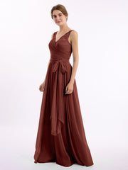 Dentelle Bretelles Longue Mousseline Robes Avec Nœud Ceinture terracotta
