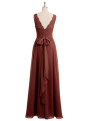 Dentelle Bretelles Longue Mousseline Robes Avec Nœud Ceinture terracotta