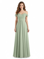 Robes Demoiselle d'honneure Hors de l'épaule Empire Sauge Poudrée