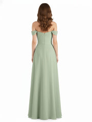 Robes Demoiselle d'honneure Hors de l'épaule Empire Sauge Poudrée