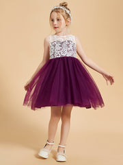 Robes de Fille Elégantes Sans Manches en Dentelle et Tulle