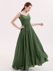 Empire Robe Demoiselle d'honneur avec Spaghetti Bretelle Olive Verte