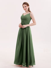 Empire Robe Demoiselle d'honneur avec Spaghetti Bretelle Olive Verte